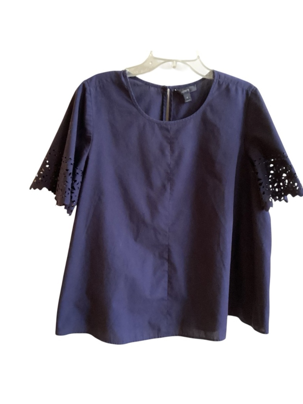 J. Crew Eyelet Sleeve Popover Blouse Navy Blue Misses size 6